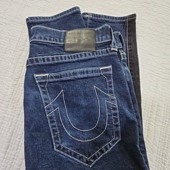 True Religion Marco Jeans Men's 34x28 Color Block Black Blue Tapered Stretch EUC - Picture 3 of 16